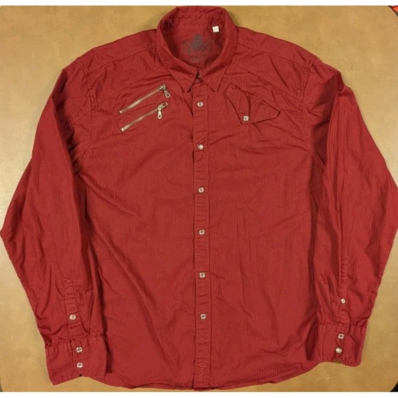 Guess Clear Snaps Shirt Red Long Tab Sleeve Zip Pocket Mens‎ Size XL - Picture 1 of 11